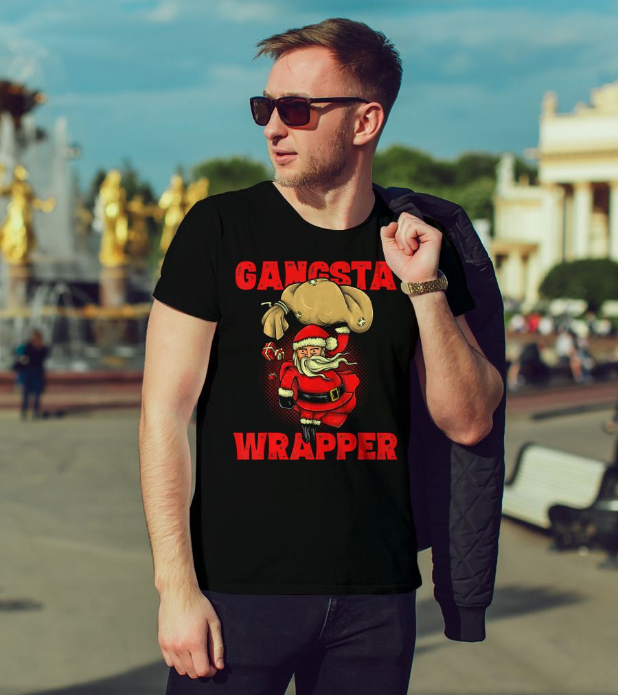 Gangsta Wrapper Funny Santa With Bag Of Presents T-Shirt
