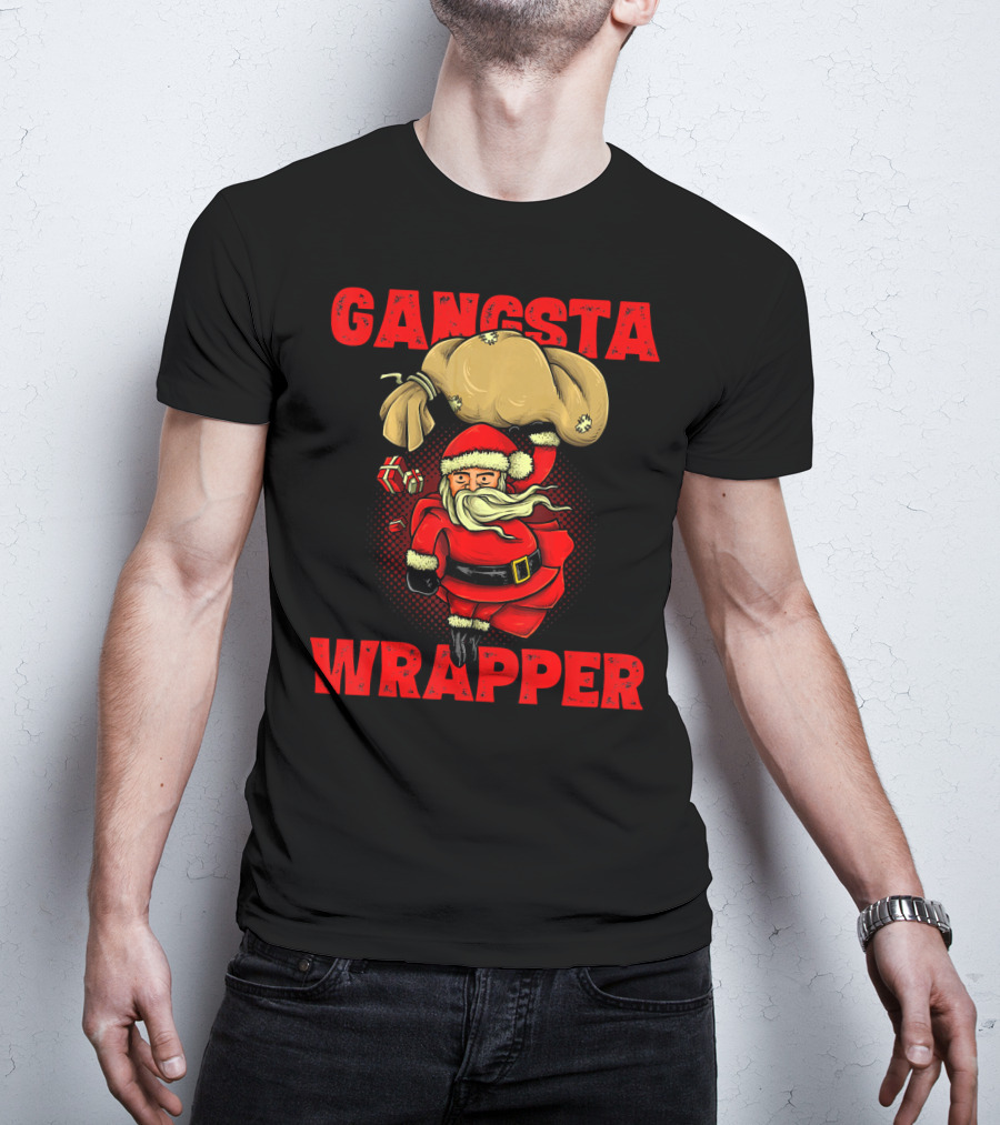 Gangsta Wrapper Funny Santa With Bag Of Presents T-Shirt