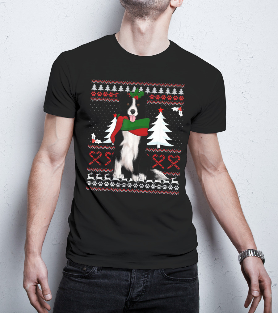 Border Collie Christmas Sweater Festive Dog Winter Holiday T-Shirt