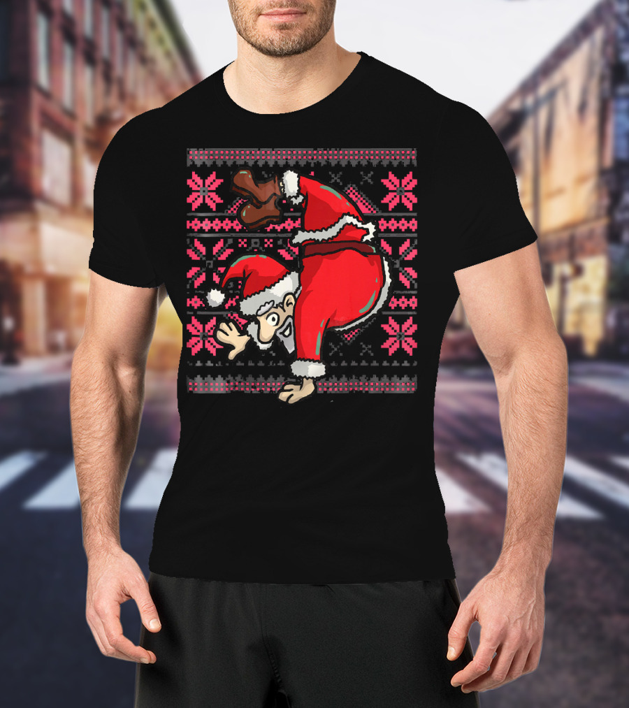 Ugly Christmas Santa Handstand T-Shirt