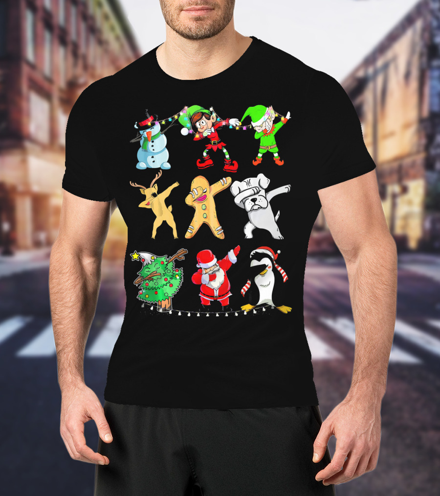Dabbing Santa Elf Snowman Reindeer Dog Gingerbread Tree Penguin T-Shirt