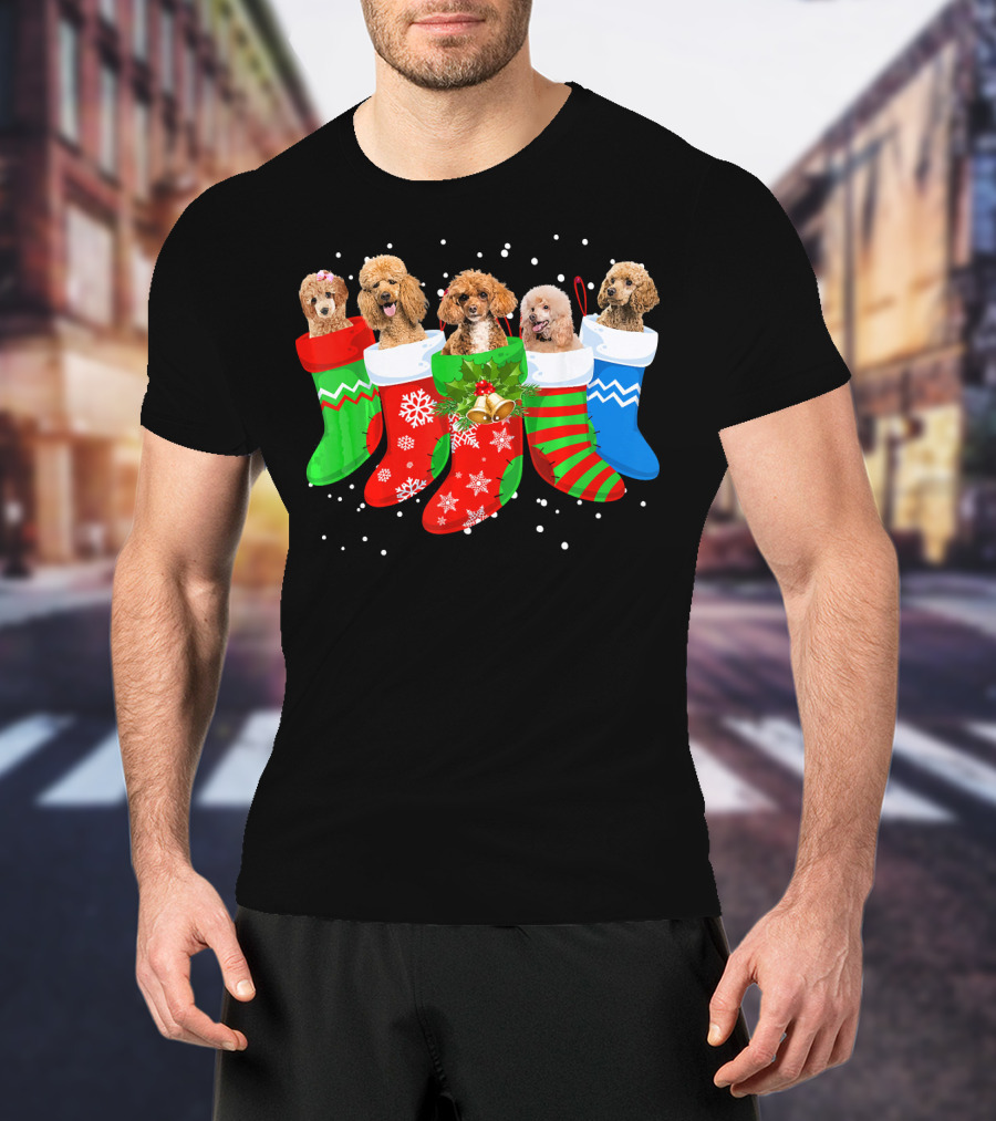 Poodle Christmas Stockings Festive Holiday Dogs T-Shirt