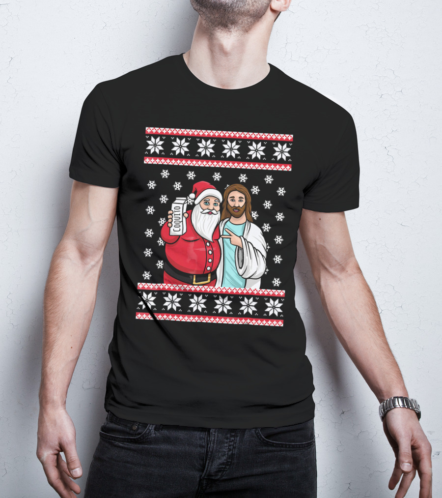 Christmas Drinking Party Santa Jesus Cheers Coq T-Shirt