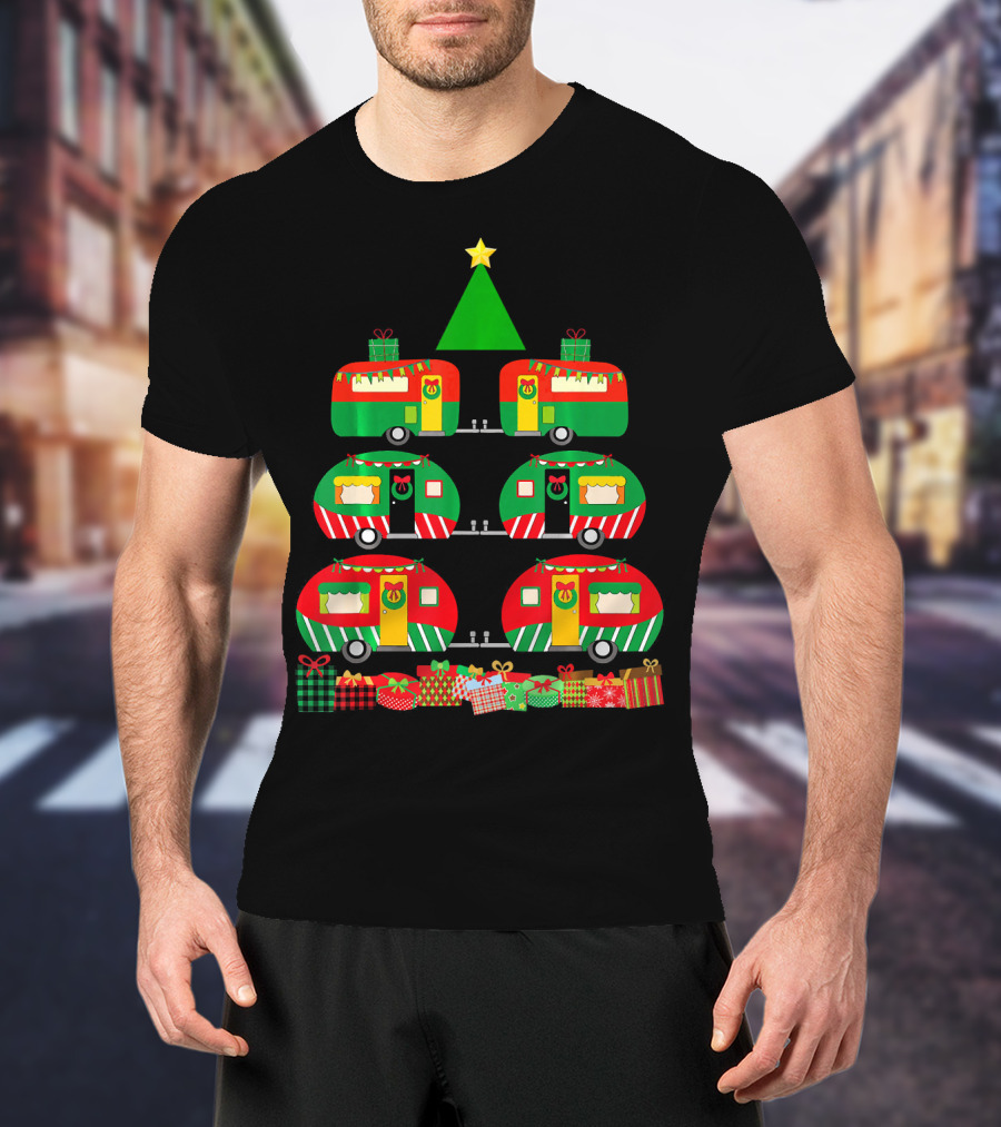 Camping Christmas Camper Holiday Tree With Gifts T-Shirt