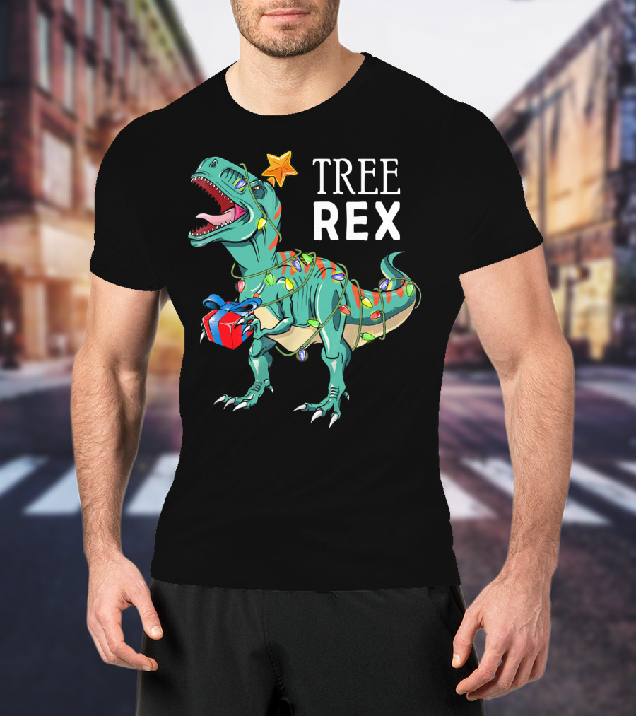Tree Rex Dinosaur Christmas Lights Gift T-Shirt