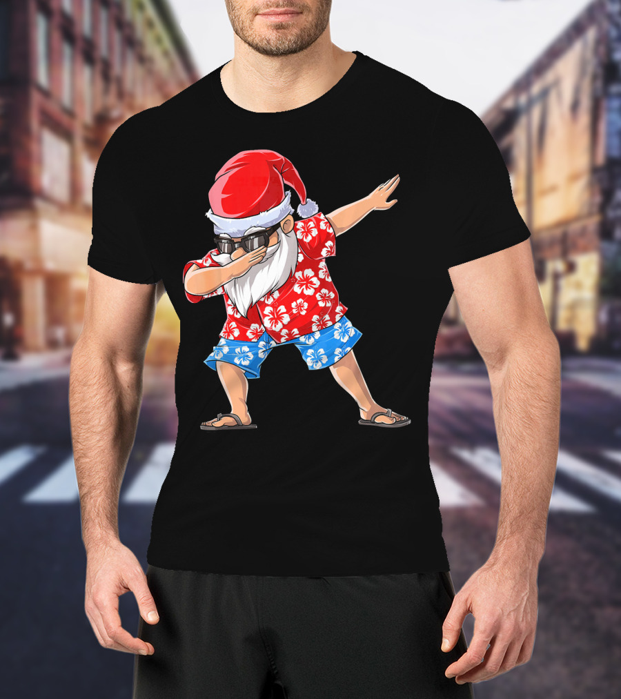 Dabbing Santa In Hawaiian Shirt Christmas In July T-Shirt