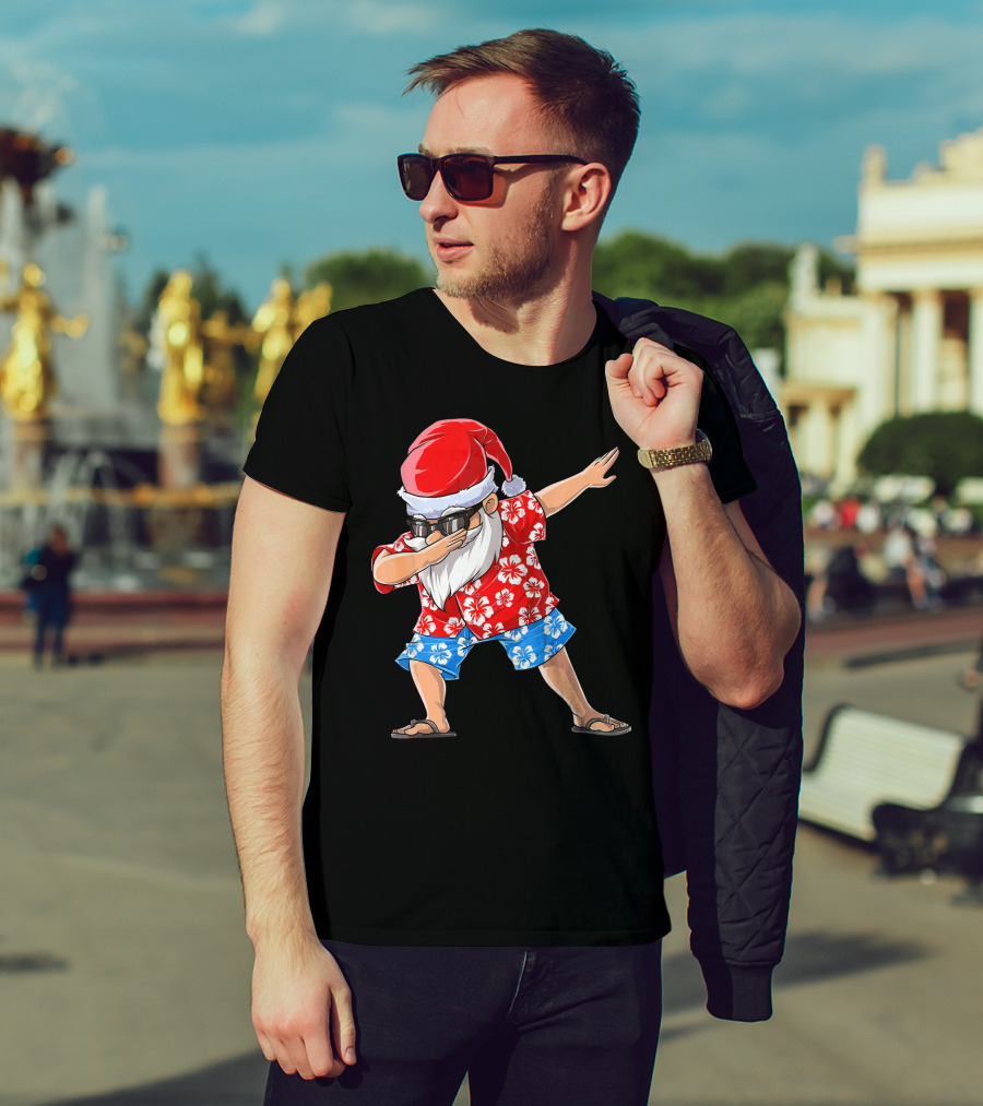 Dabbing Santa In Hawaiian Shirt Christmas In July T-Shirt