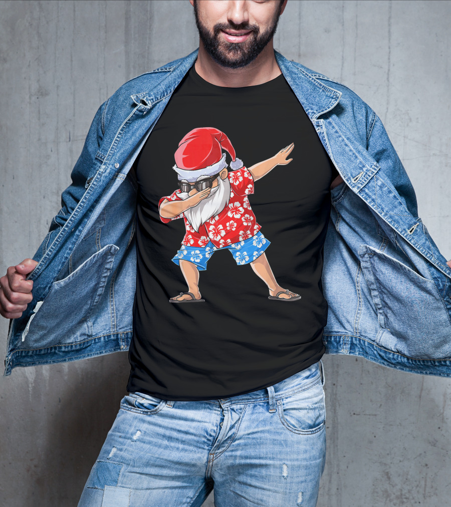 Dabbing Santa In Hawaiian Shirt Christmas In July T-Shirt