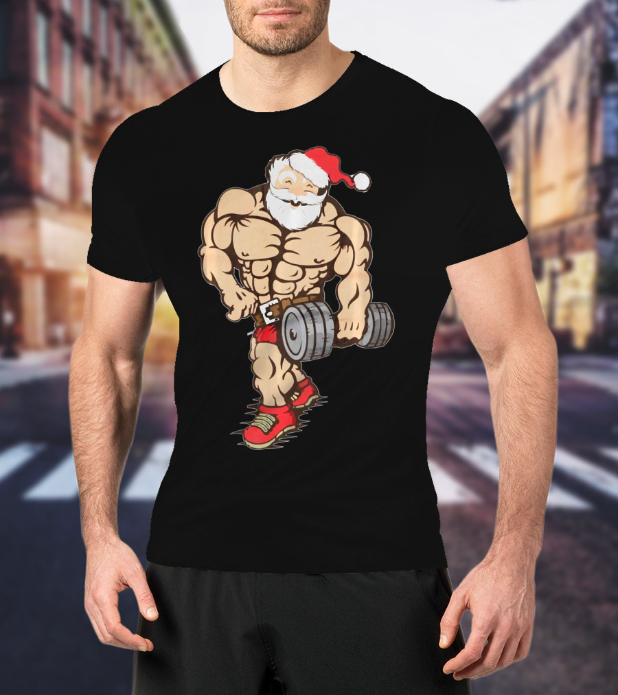 Bodybuilder Santa Muscle Gym Fitness Holiday Santa Claus Buff Christmas T-Shirt