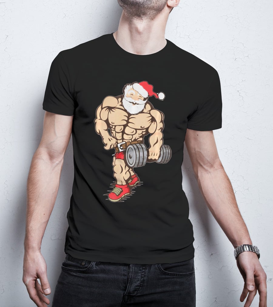 Bodybuilder Santa Muscle Gym Fitness Holiday Santa Claus Buff Christmas T-Shirt