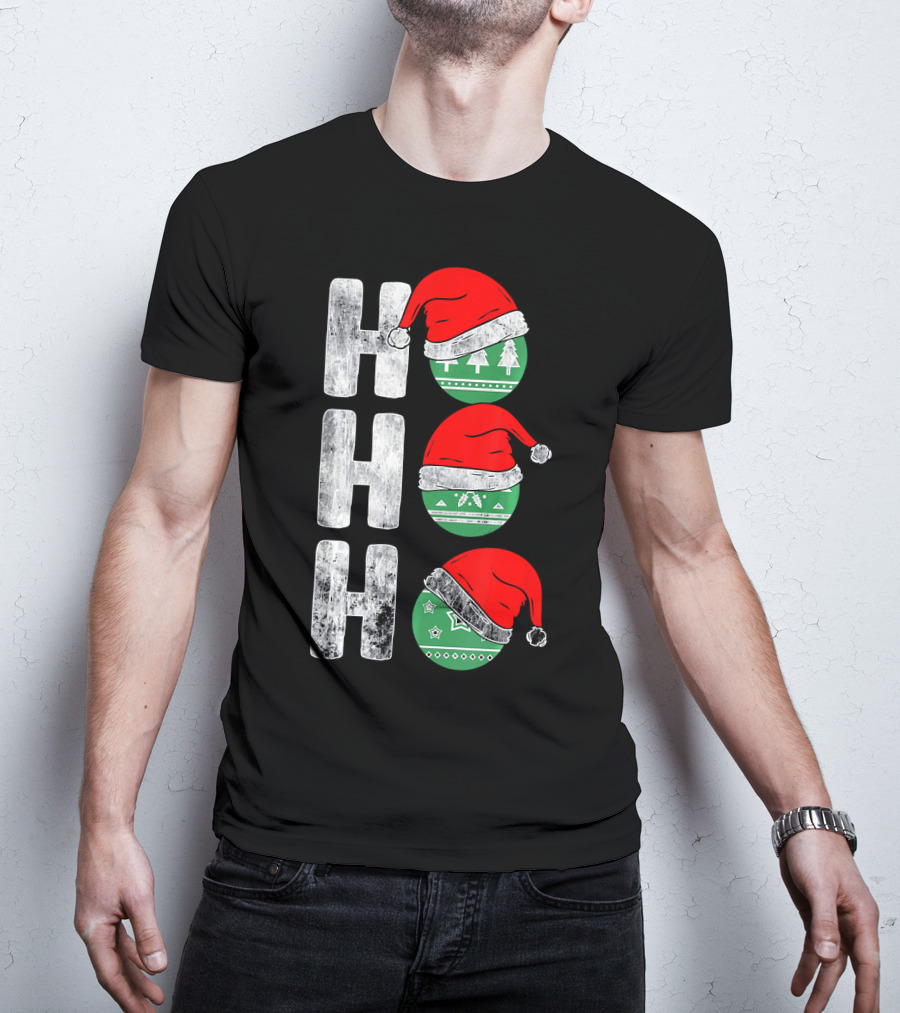 HO HO HO Santa Hat Funny Ornament Christmas Tree T-Shirt