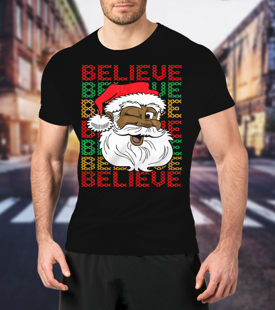 Believe Santa Fun Black Africa Christmas T-Shirt