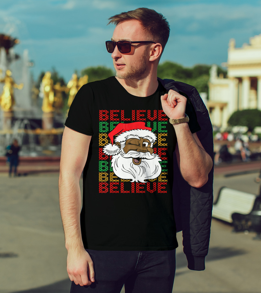 Believe Santa Fun Black Africa Christmas T-Shirt