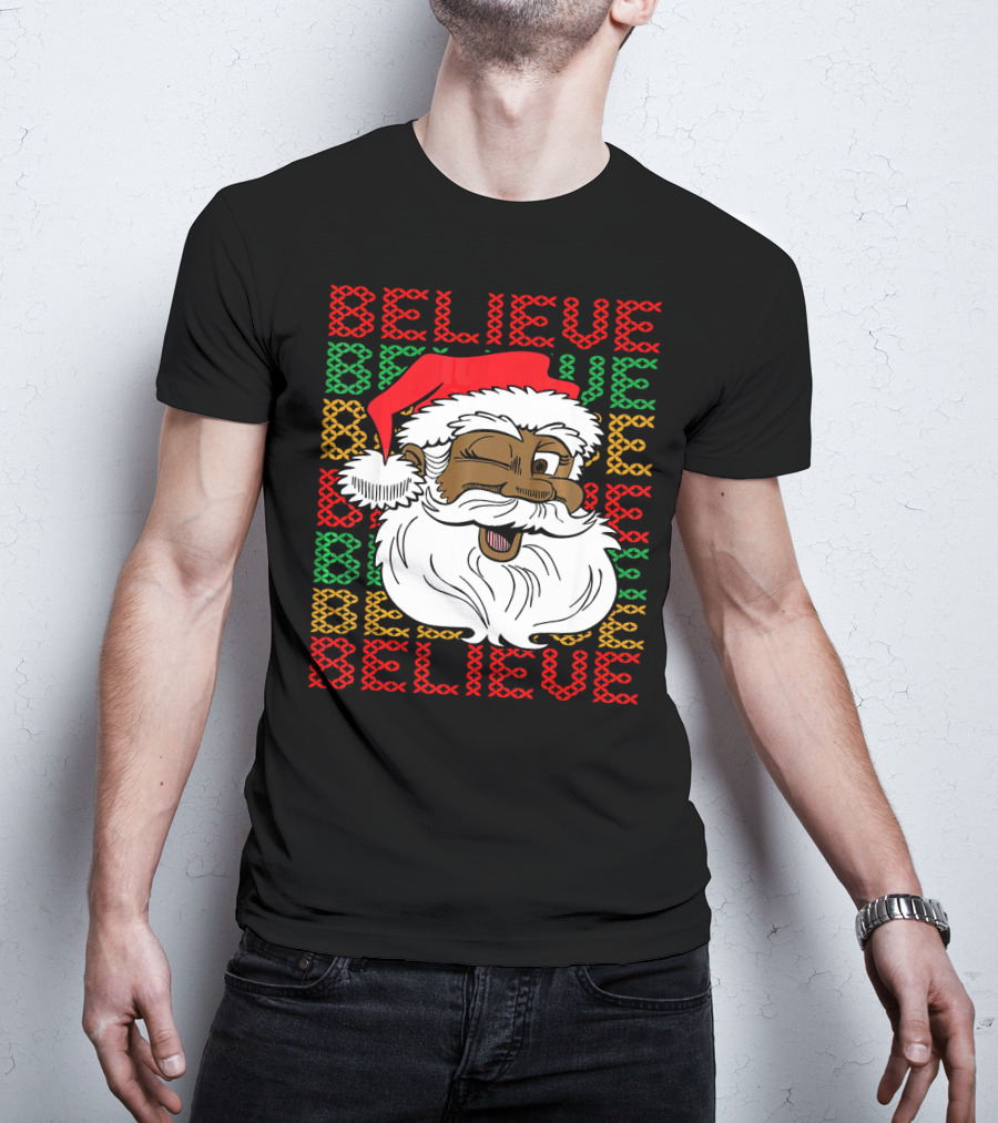 Believe Santa Fun Black Africa Christmas T-Shirt
