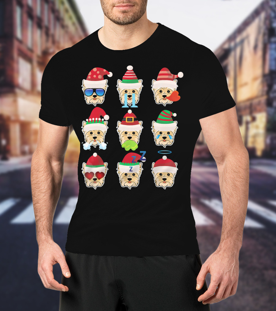 YORKIE POO Dog Santa Claus Costume Merry Faces Christmas Moods T-Shirt