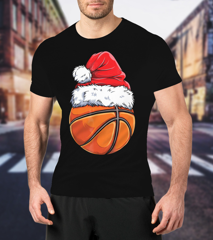 Basketball Santa Hat T-Shirt