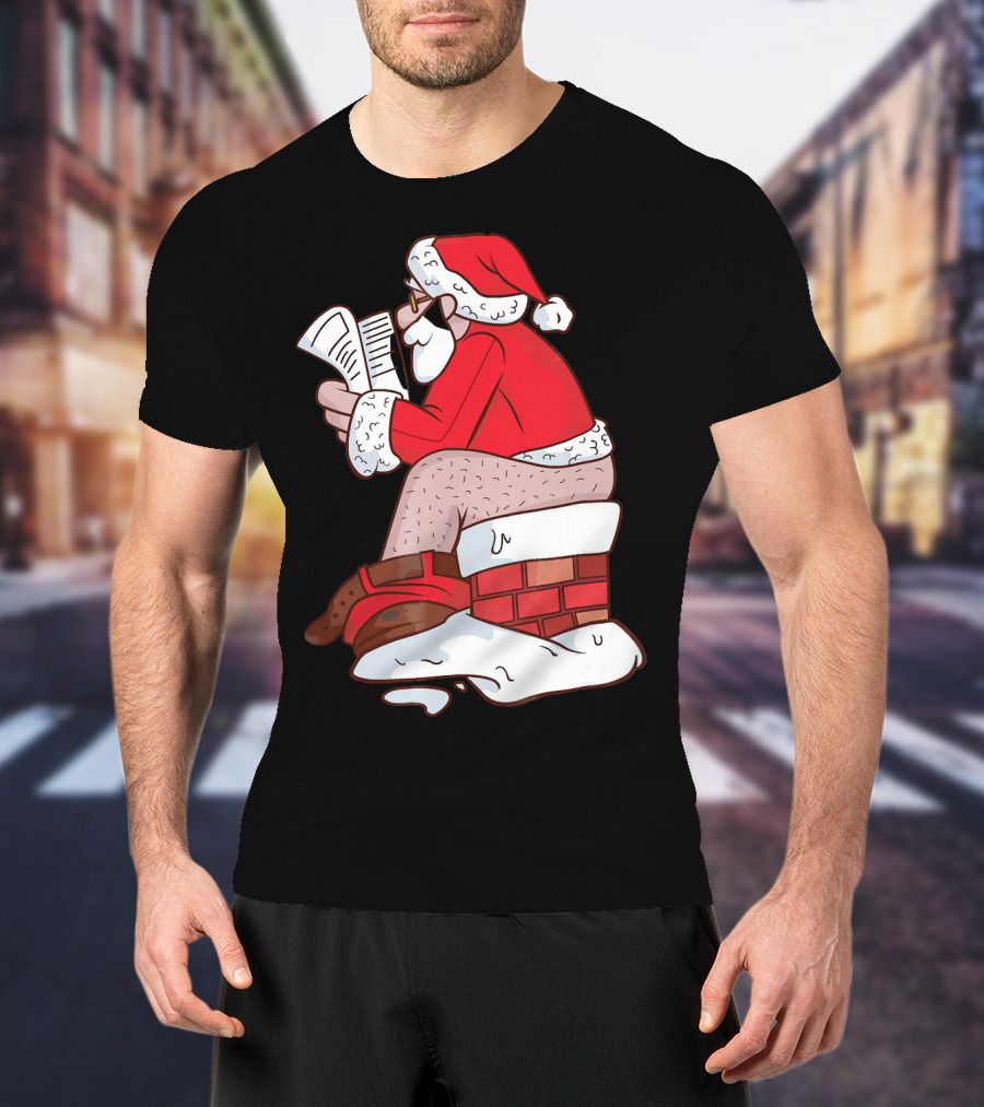 Pooping Santa Naughty List Kids Festive Chimney Cartoon T-Shirt