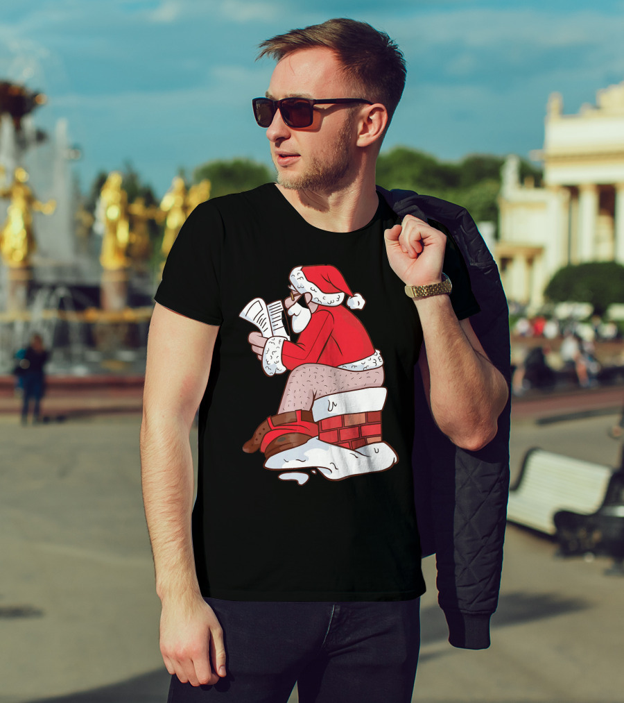 Pooping Santa Naughty List Kids Festive Chimney Cartoon T-Shirt