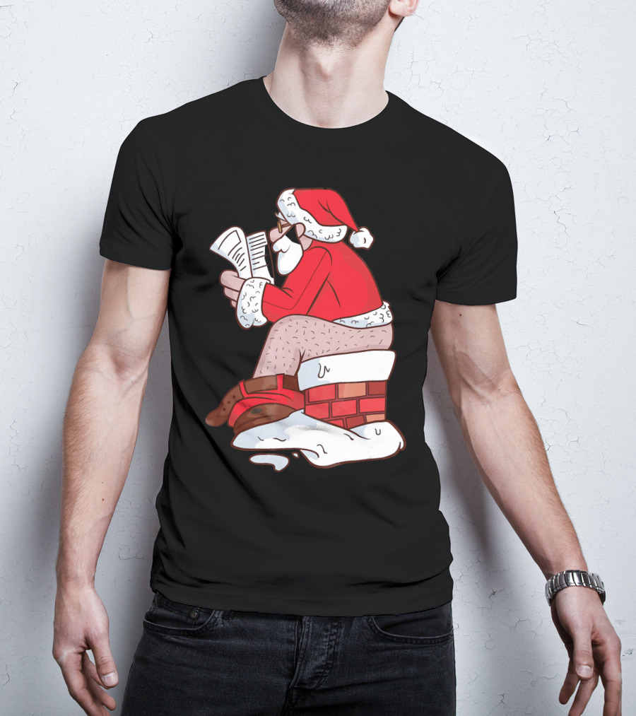 Pooping Santa Naughty List Kids Festive Chimney Cartoon T-Shirt