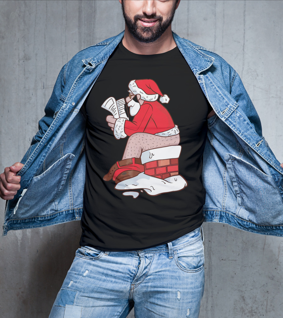 Pooping Santa Naughty List Kids Festive Chimney Cartoon T-Shirt