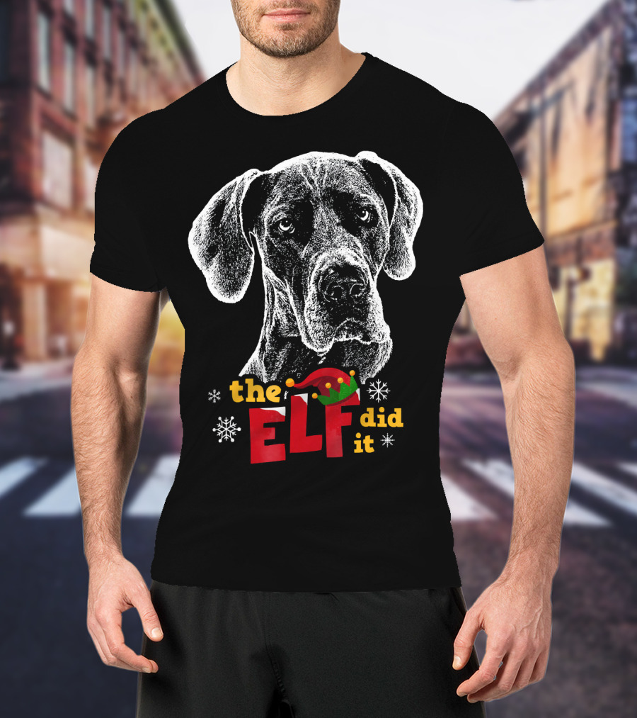 The Elf Did It Christmas Great Dane T-Shirt