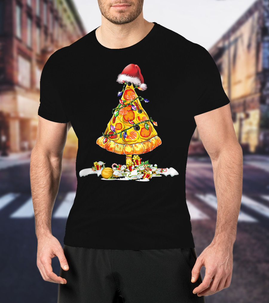 Merry Crustmas Pizza Tree Pizza Lover Holiday Santa Hat T-Shirt