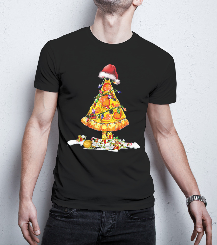 Merry Crustmas Pizza Tree Pizza Lover Holiday Santa Hat T-Shirt
