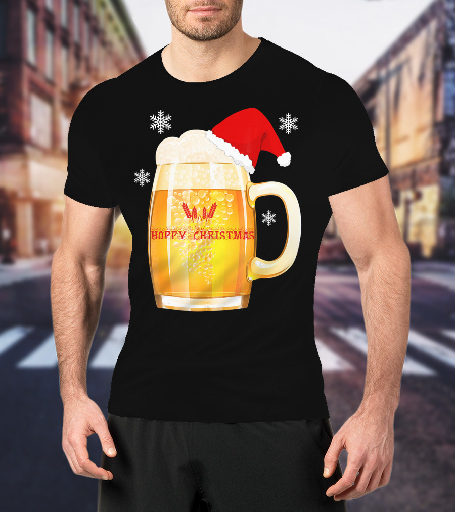 Hoppy Christmas Beer Santa Mug With Snowflakes T-Shirt