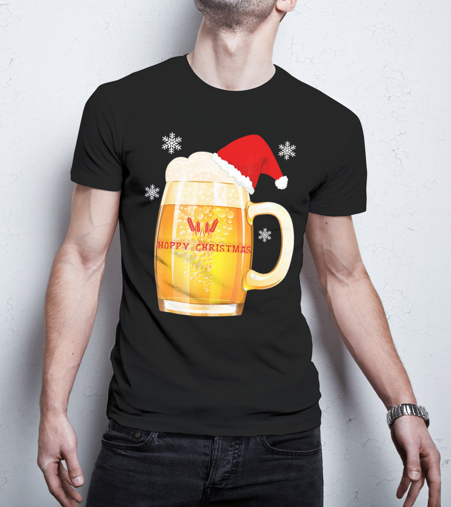Hoppy Christmas Beer Santa Mug With Snowflakes T-Shirt