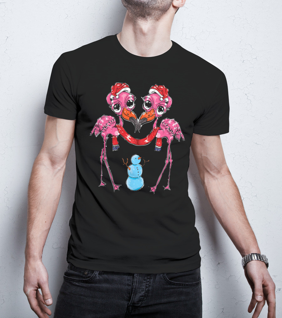 Snowman Xmas Santa Claus Hat Flamingo Chris T-Shirt