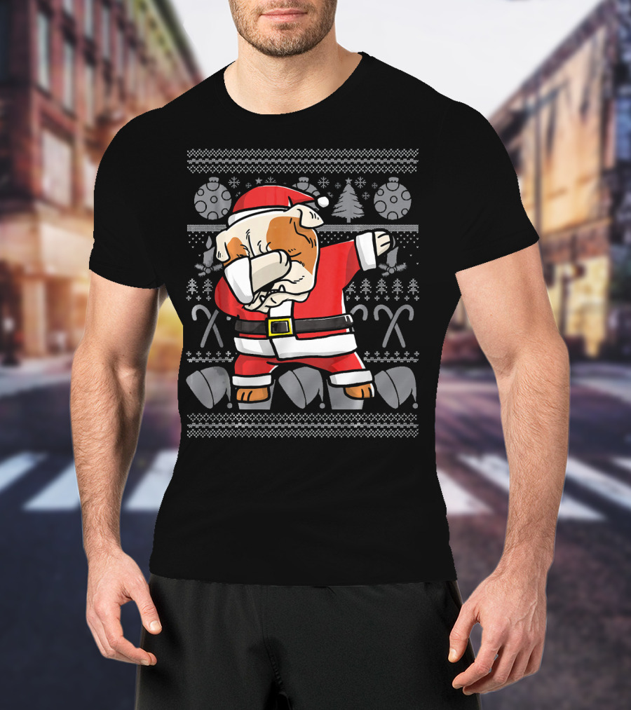 Santa Dabbing English Bulldog Ugly Christmas T-Shirt