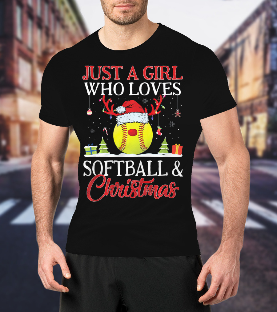 Just A Girl Who Loves Softball And Christmas T-Shirt
