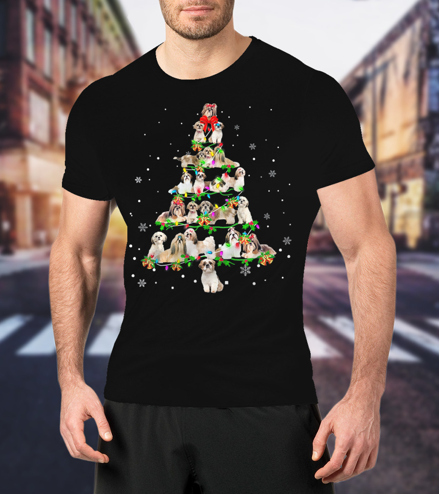 Shih Tzu Christmas Tree X Mas Holiday Dogs Snowflakes T-Shirt