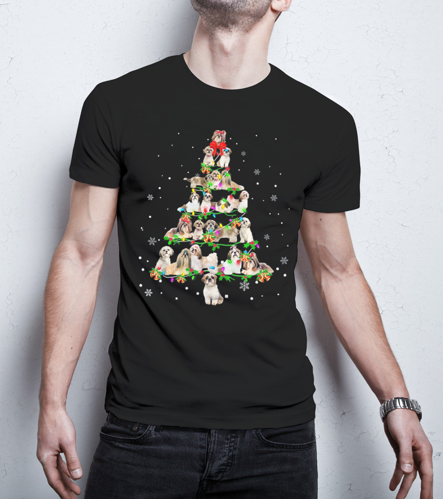 Shih Tzu Christmas Tree X Mas Holiday Dogs Snowflakes T-Shirt