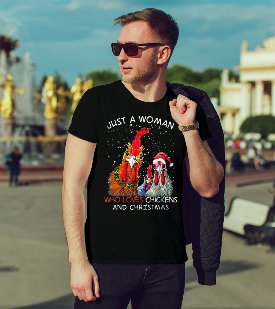 Just A Woman Who Loves Chickens And Christmas T-Shirt
