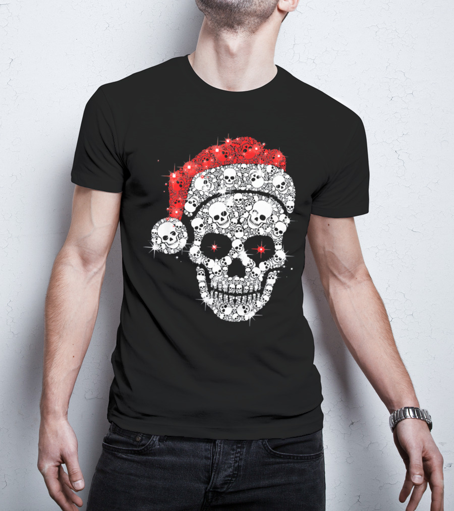 Shiny Skull Rhinestone Santa Hat Christmas Skulls T-Shirt