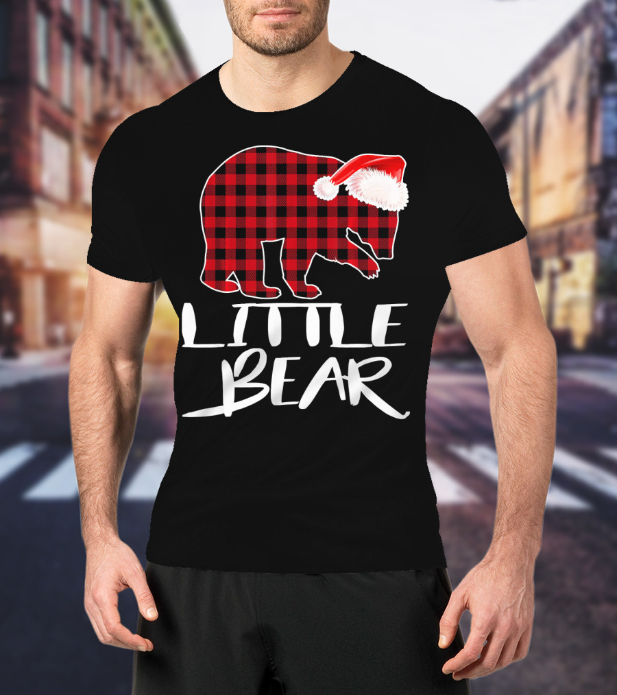 LITTLE BEAR Red Plaid Santa Hat T-Shirt