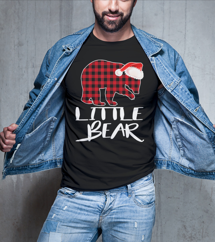 LITTLE BEAR Red Plaid Santa Hat T-Shirt
