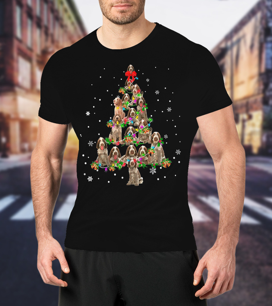 Spinone Italiano Dog Christmas Tree With Bows And Snowflakes T-Shirt