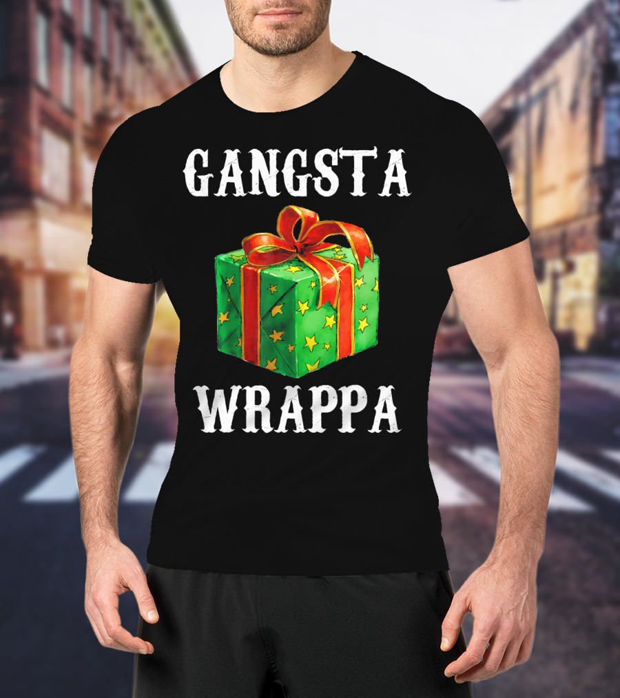 Gangsta Wrappa Green Gift Box With Red Ribbon And Yellow Stars Holiday T-Shirt