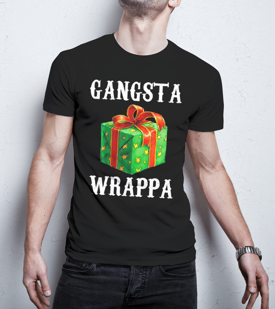 Gangsta Wrappa Green Gift Box With Red Ribbon And Yellow Stars Holiday T-Shirt