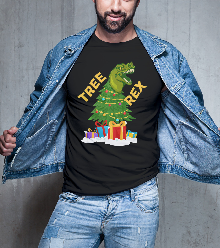 Tree Rex Christmas Dinosaur With Presents And Decorations T-Shirt