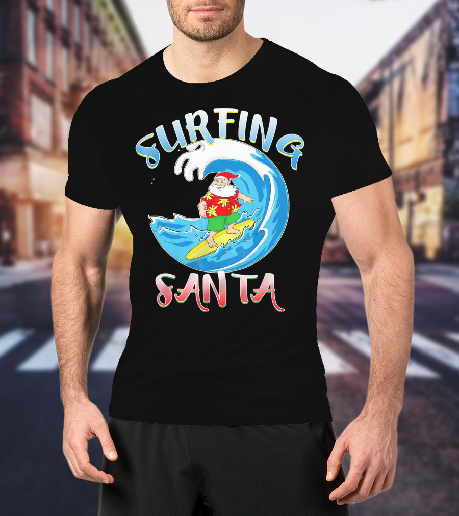 Surfing Summer Santa Christmas Wave T-Shirt