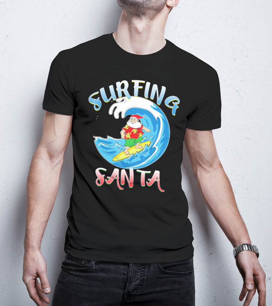 Surfing Summer Santa Christmas Wave T-Shirt