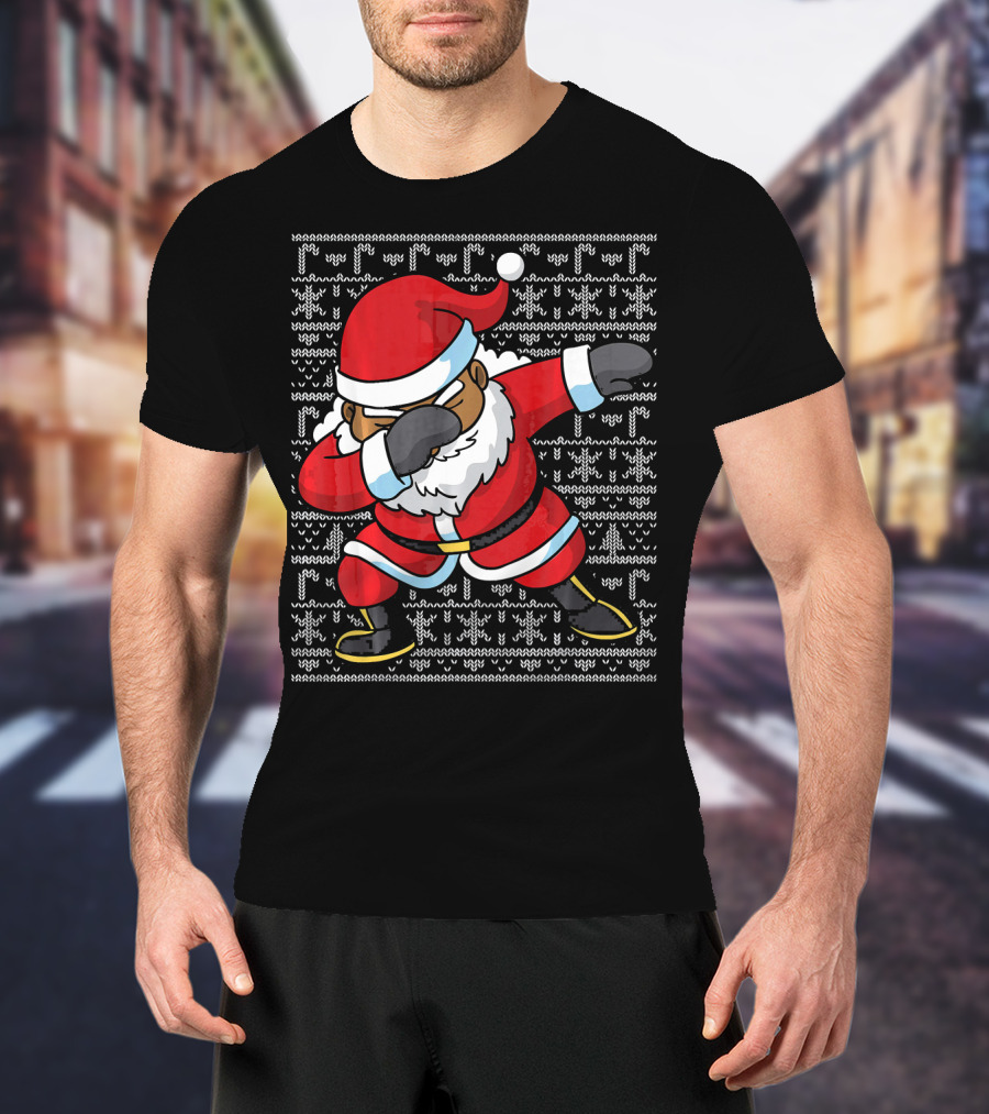 Dabbing Black Santa Ugly Christmas T-Shirt