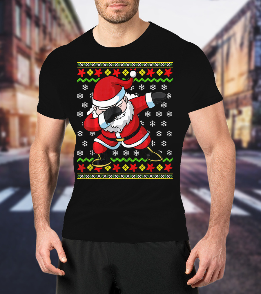 Dabbing Santa Claus Ugly Christmas Dab Snowflakes Festive T-Shirt