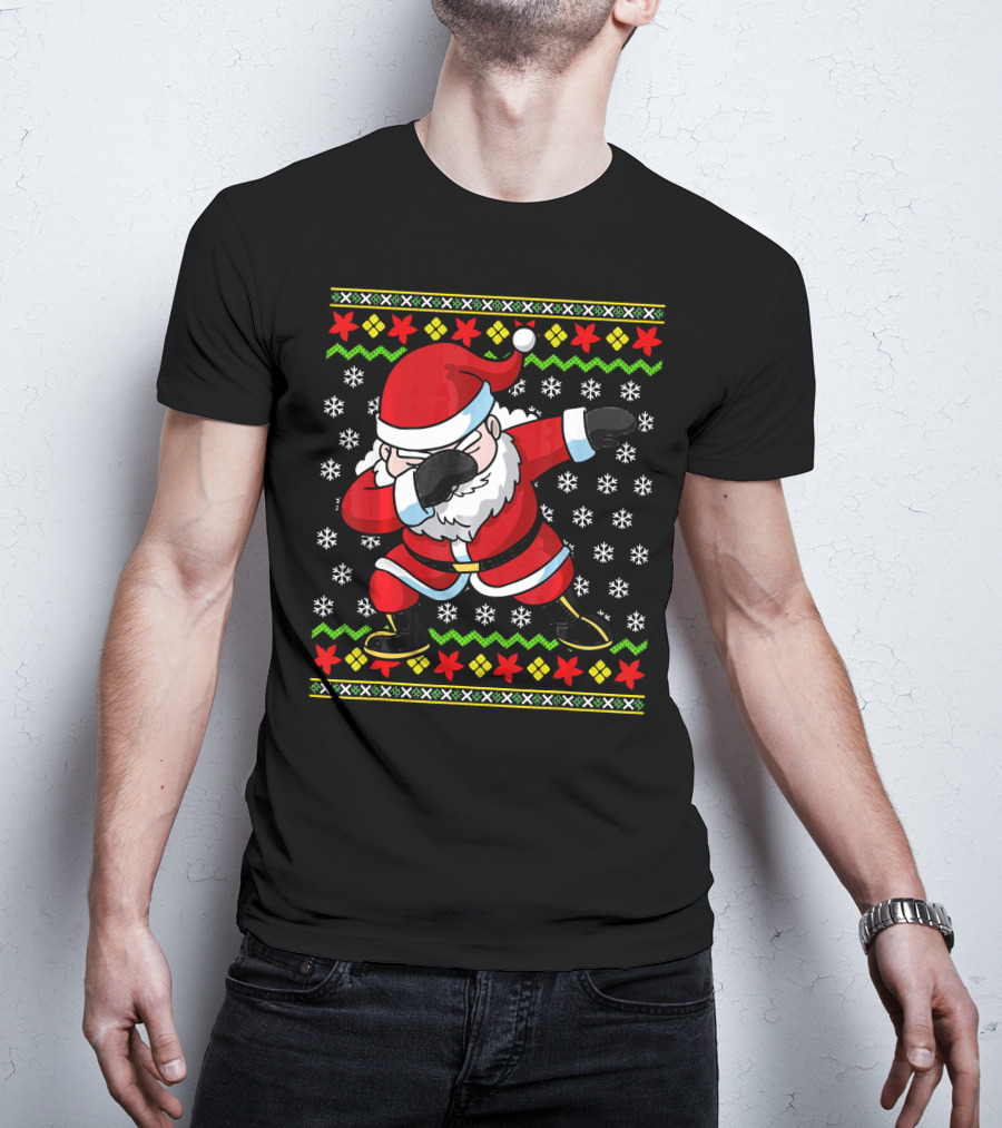Dabbing Santa Claus Ugly Christmas Dab Snowflakes Festive T-Shirt