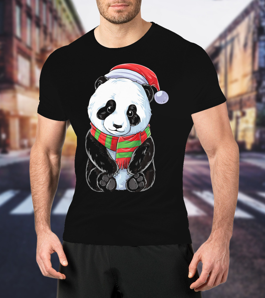 Santa Hat Panda Christmas T-Shirt