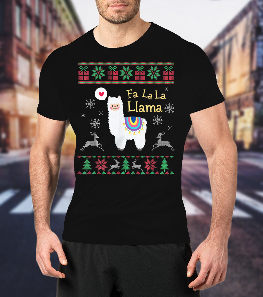 Fa La La Llama Ugly Christmas Snowflakes Reindeer Festive T-Shirt