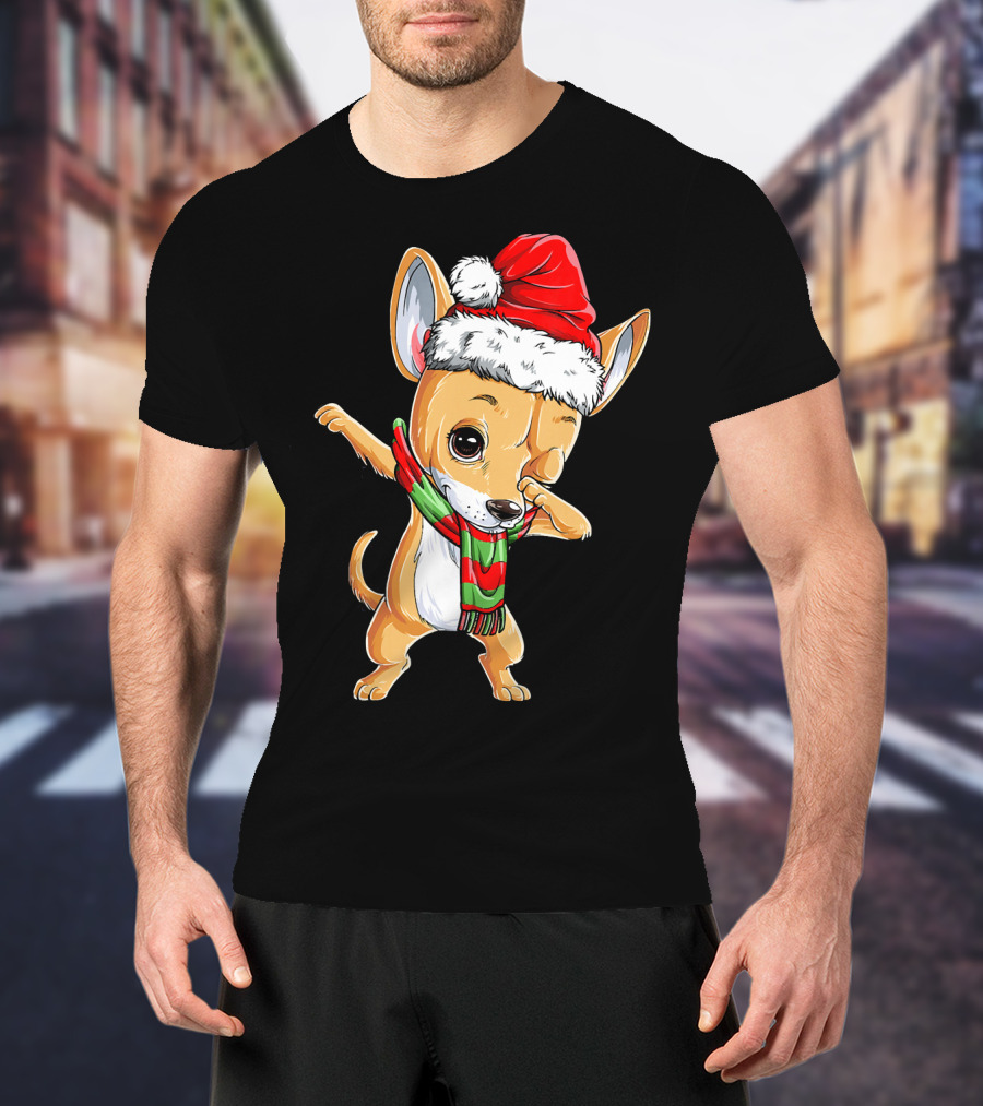 Chihuahua Santa Dabbing Christmas Scarf T-Shirt
